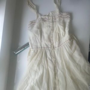 1970s authentic Gunne Sax sundress white ivory cream with Pink Floral Appliqués